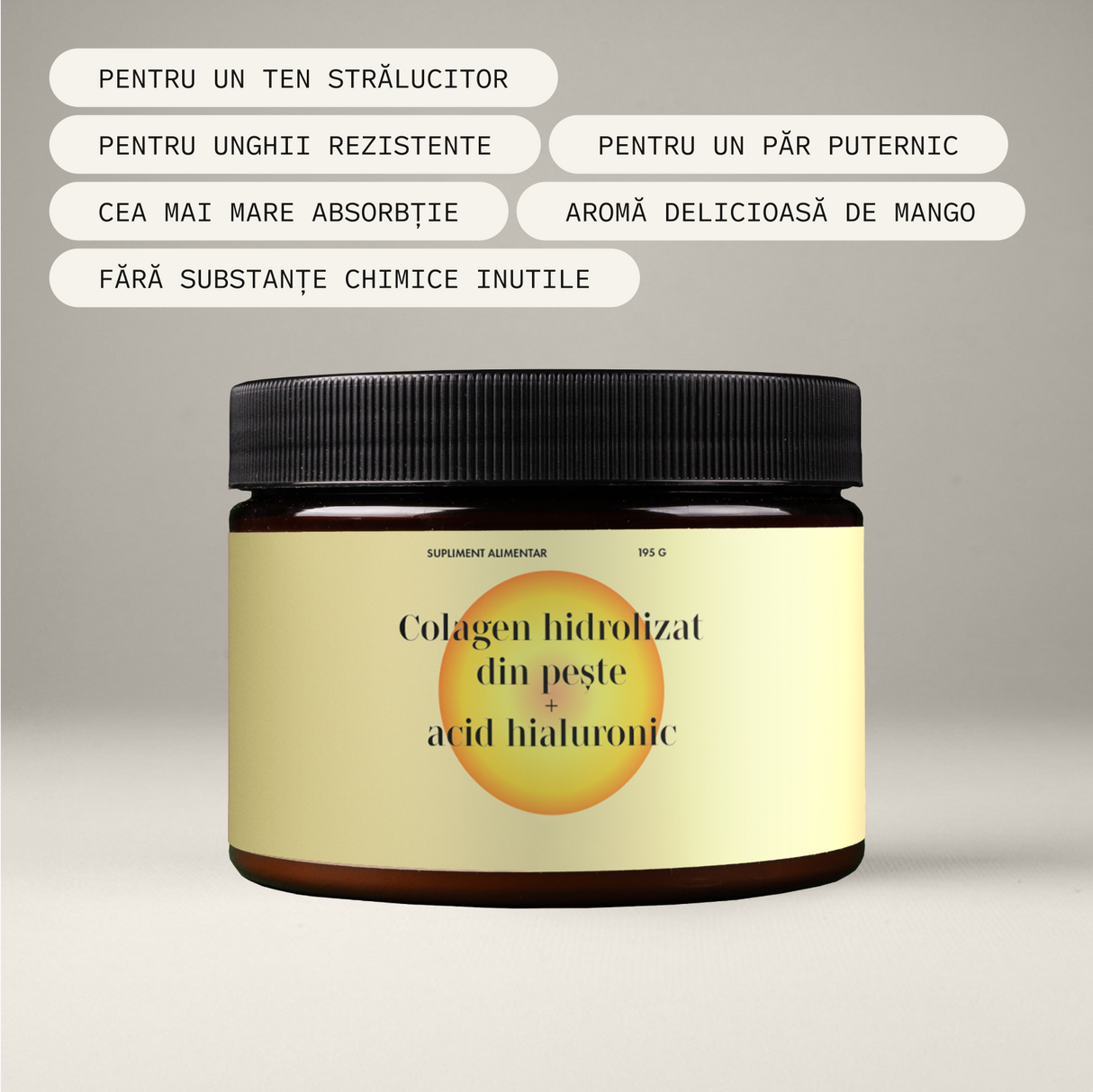 Colagen premium cu acid hialuronic și vitaminele C și E (aromă de mango)