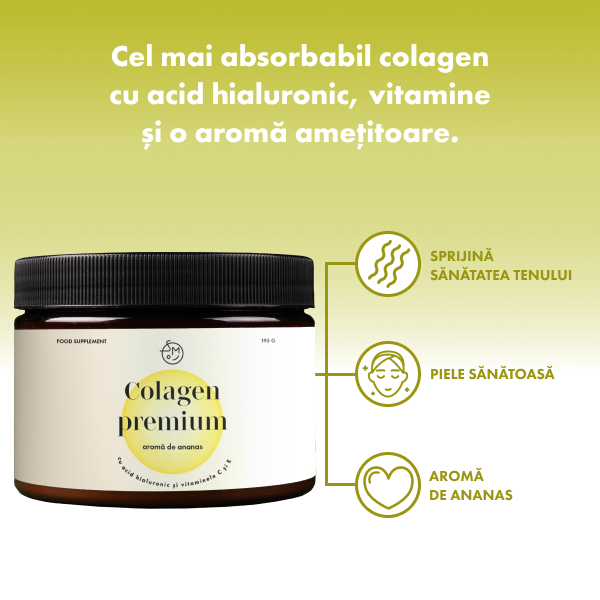 Colagen premium cu acid hialuronic și vitaminele C și E (aromă de ananas)