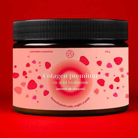Colagen premium cu acid hialuronic, vitamina C și 8 substanțe pentru păr, ten și unghii frumoase (aromă de căpșuni) 🍓