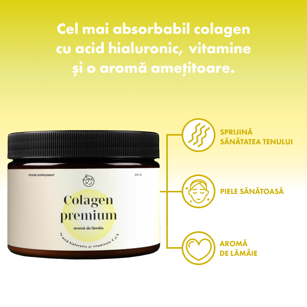 Colagen premium cu acid hialuronic și vitaminele C și E (aromă de lămâie)