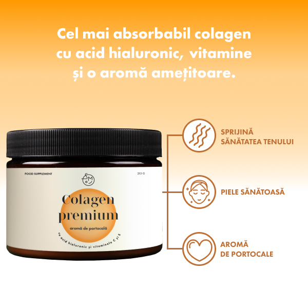 Colagen premium cu acid hialuronic și vitaminele C și E (aromă de portocală)