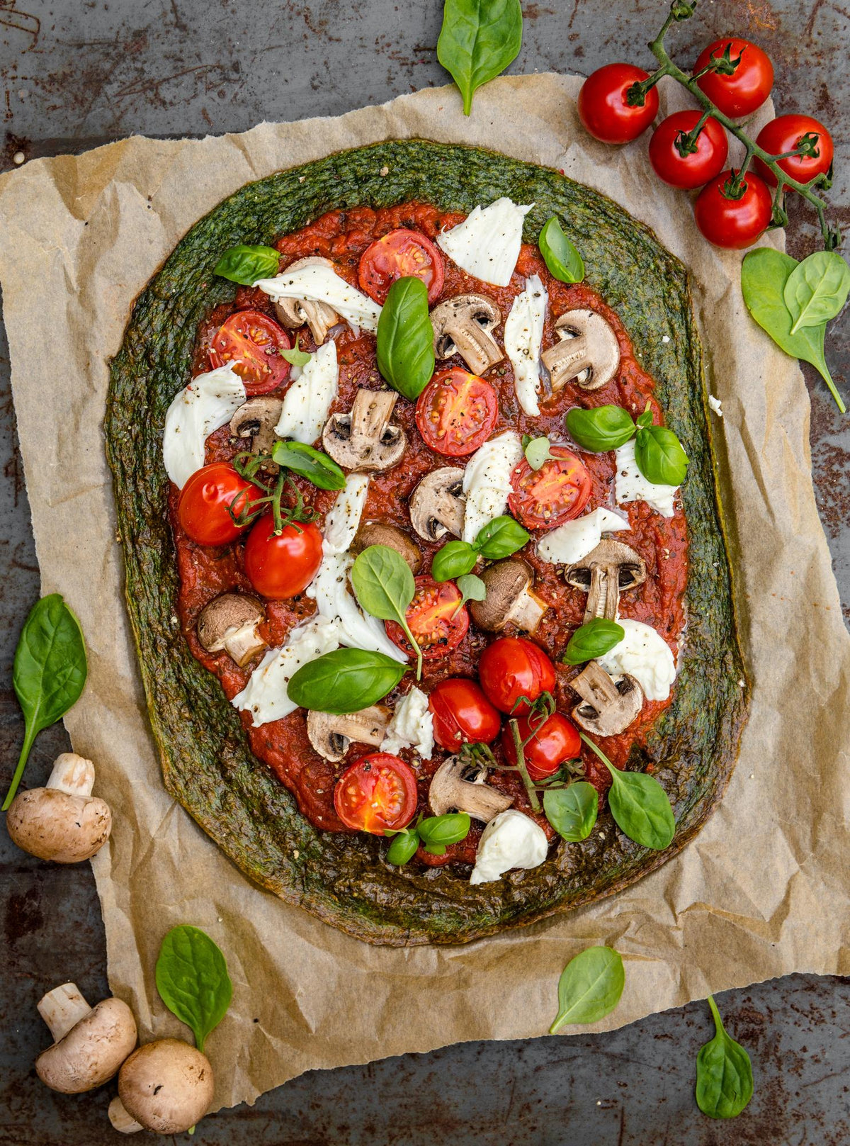 Pizza cu blat de spanac