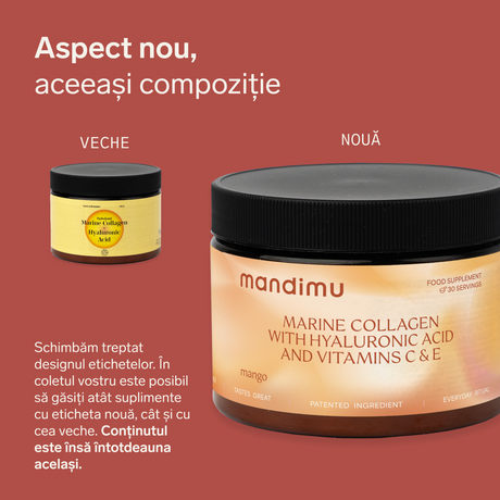 Colagen premium cu acid hialuronic și vitaminele C și E (aromă de mango)