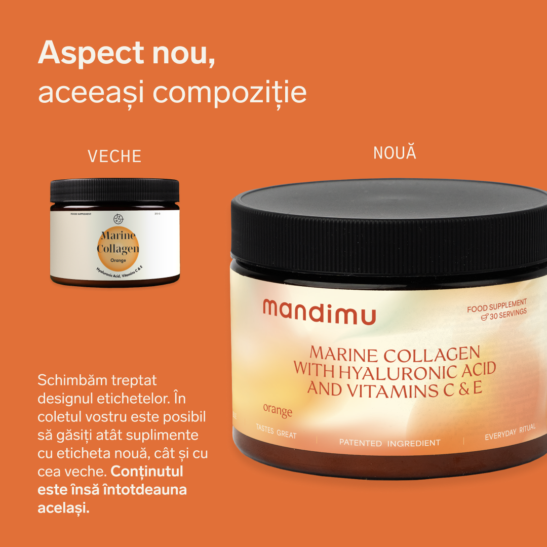 Colagen premium cu acid hialuronic și vitaminele C și E (aromă de portocală)