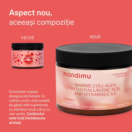 Colagen premium cu acid hialuronic, vitamina C și 8 substanțe pentru păr, ten și unghii frumoase (aromă de căpșuni) 🍓