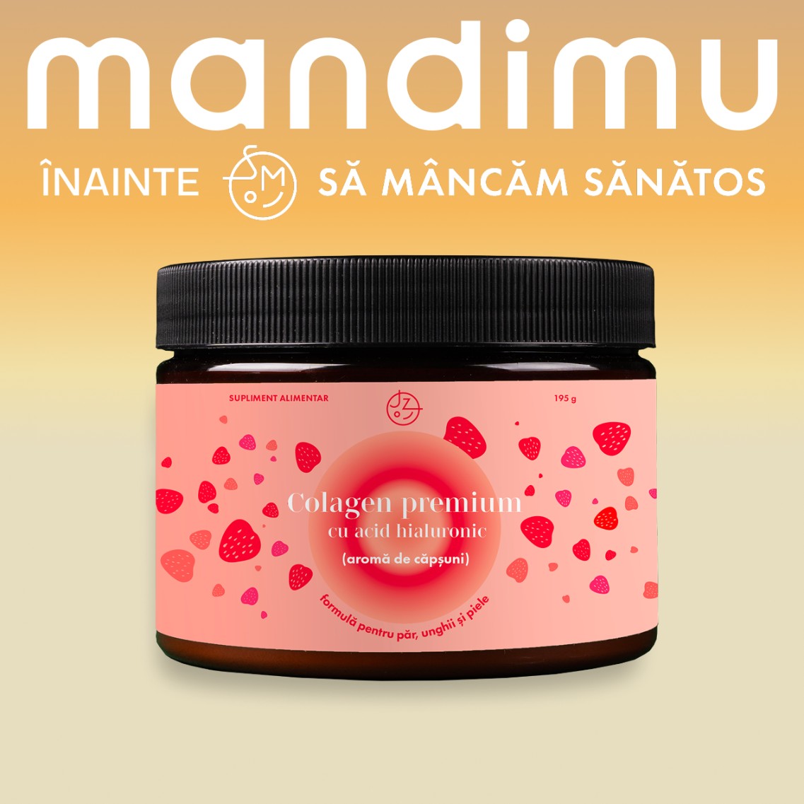 Colagen premium cu acid hialuronic, vitamina C și 8 substanțe pentru păr, ten și unghii frumoase (aromă de căpșuni) 🍓